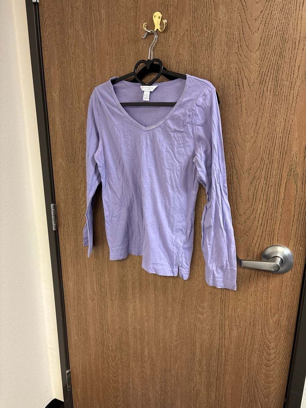 Charter Club Intimates Purple V-Neck Long Sleeve Cotton Top Size M
